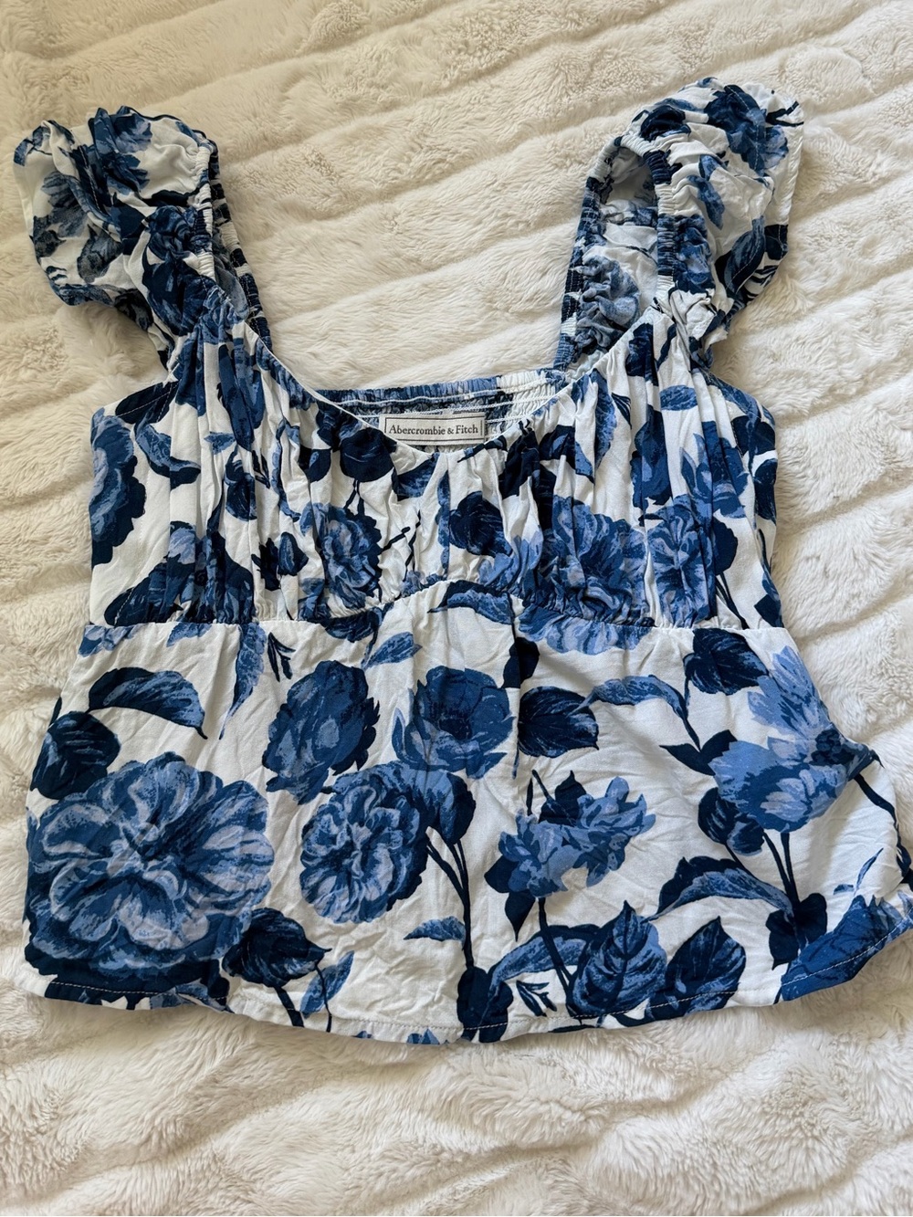 Abercrombie & Fitch White Crop Top with Navy Blue Floral Print